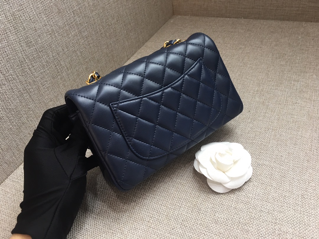 Small Classic Flap Lambskin Bag A01116 Dark Blue/Gold